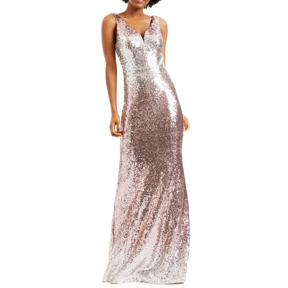 Crystal Doll Ombré Sequined Mermaid Gown Formal Dress Light Pink Silver - Picture 1 of 16